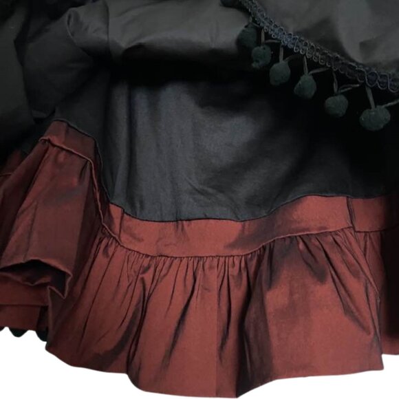 Picasso Renaissance Flare Skirt M | Multi-Layer Embroidered Ruffle Panel Maroon - Picture 6 of 12